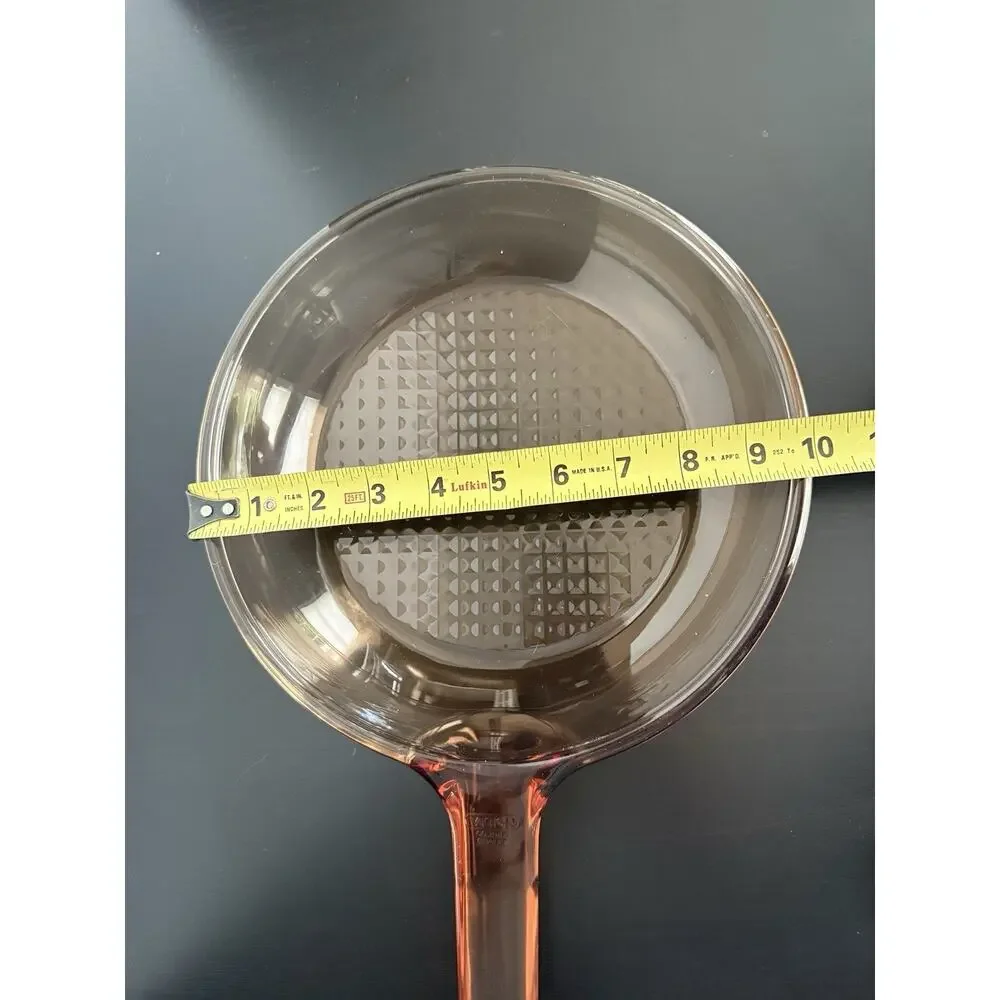 Vintage Corning Visions France Amber 10” Waffle Bottom Glass Fry Pan Skillet